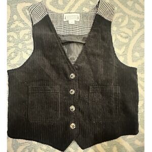 VTG Black Vest Women Sz S XS Houndstooth Academia‎ Equestrian Old Money Preppy